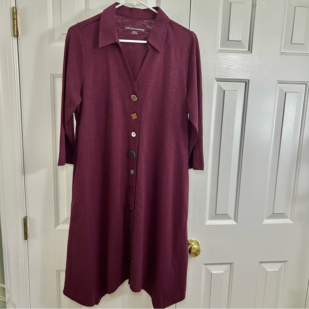 Soft Surroundings Danielle Plum Purple Artistic Button Tunic Dress Size Medium